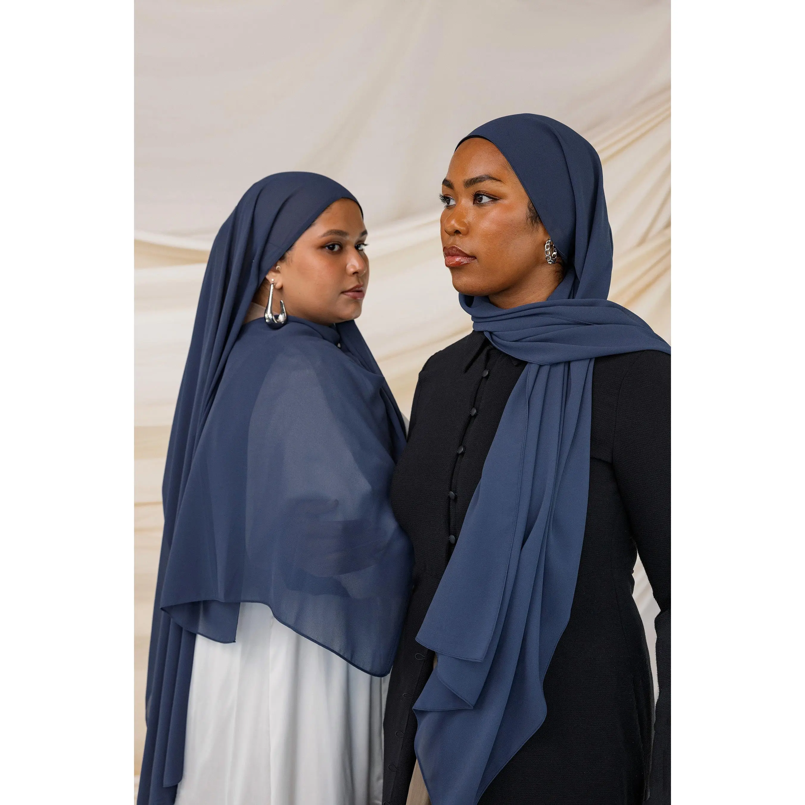 VELA Navy Signature Solid Chiffon Square Hijab - Non-Slip, 1 Size, Modest Fashion Scarf Head Wrap