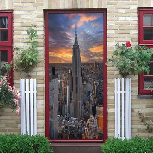 2pcs New York Empire State Building City Skyline Dusk Landscape Wall Sticker Modern Minimalist Home Decor Sticker Living Room Bedroom Entrance Background Wall Self Adhesive Removable Wallpaper Decal for
