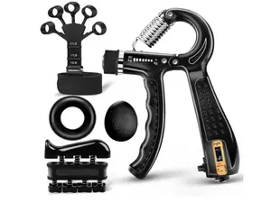 5 PCS Grip Strength Trainer Kit, Hand Gripper Strengthener, Forearm Strengthener, Finger Strengthener, Finger Exerciser, Stress Relief Ball, Forearm Workout Ring for Muscle Building and Injury Recover