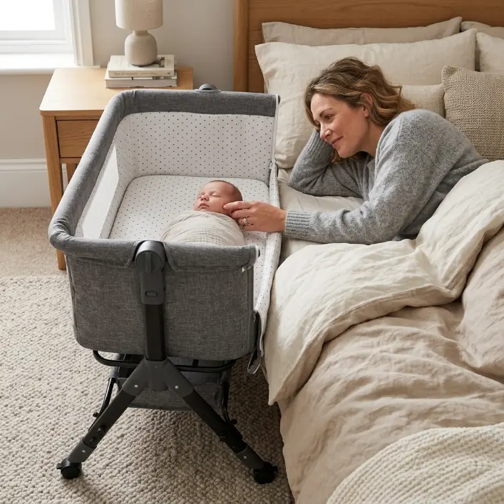 3-in-1 Bassinet for Baby - Newborn Bed with Mosquito Net, Mattress, Storage Layer, 1-Button Convertible to Portable Foldable Convertible Infant & Toddler Beds