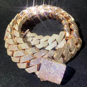[ICE HUE]18K Gold Vacuum Plated Copper with 5A+ Sri Lanka Zircon Iced Out 20mm Cuban Necklace Miami Italy Mexico & Micro Inspired for Women & Men Luxury Jewelry,Daily Wear,Casual Fashion,Gift Idea,Chicano,Classic,Hip Hop,Simple,Sporty Style, Ne