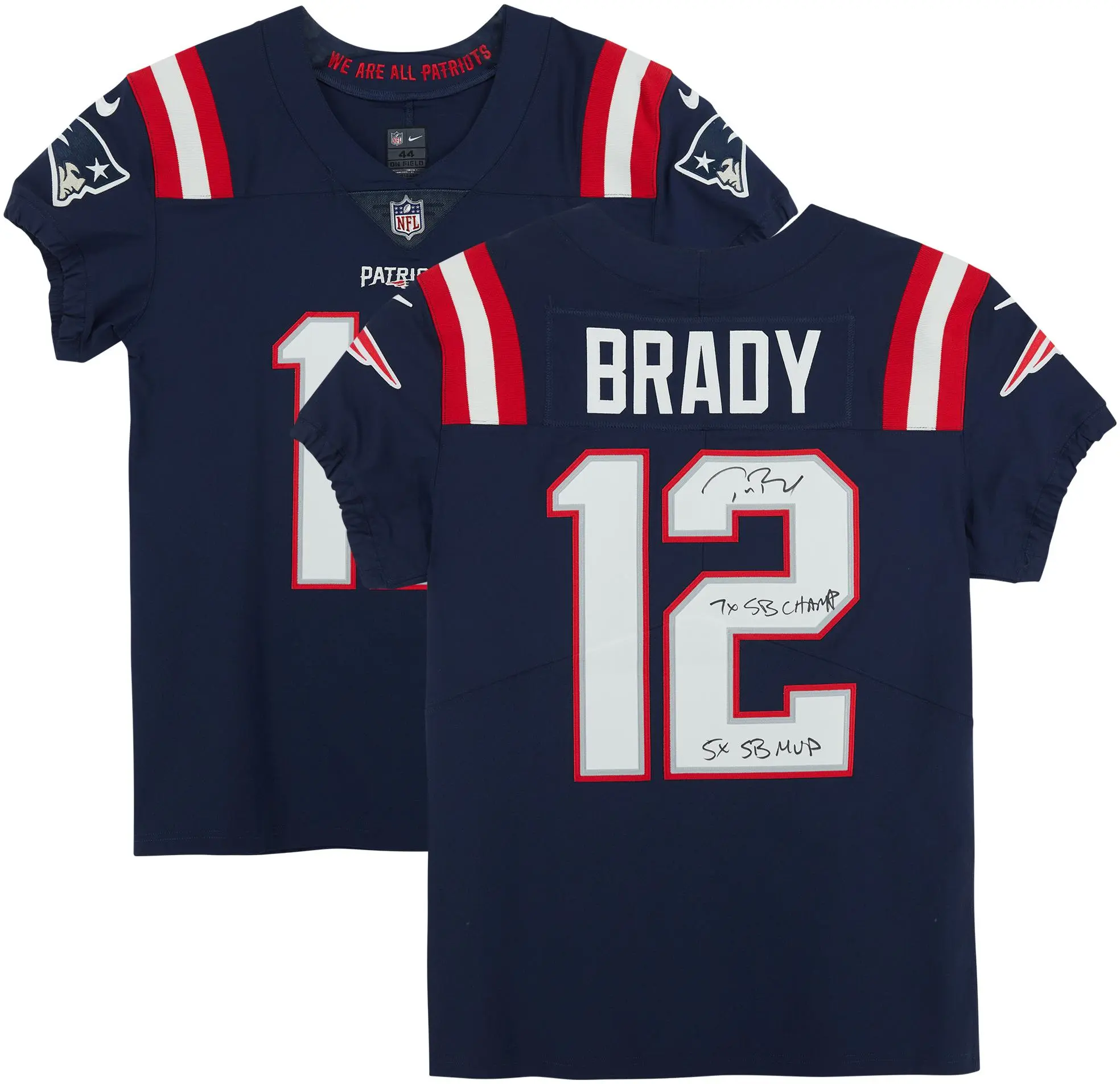 Tom Brady New England Patriots Autographed Navy Nike Elite Jersey with "7x SB Champ" and "5x SB MVP" Inscriptions - Fanatics Authentic Certified