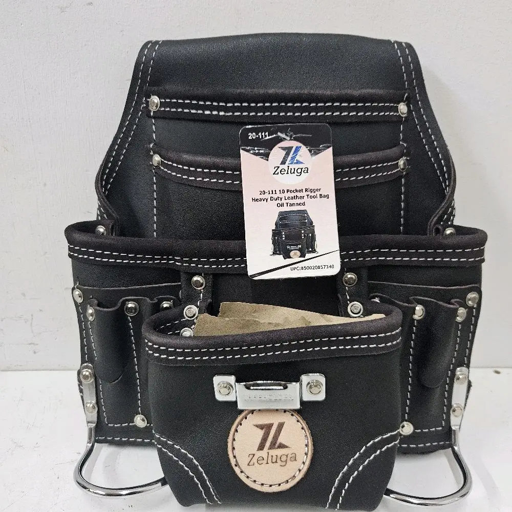 Zeluga Leather Tool Pouch with 10 Pockets, Durable Organizer for Handymen, Electricians
