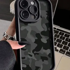 Matte Black Gray Camo Tuff Phone Case for iPhone 11 12 13 14 15 16 E 17 Pro Max Plus Mini & Samsung S21-S26, A13 - A54, Note 20, Tactical Camouflage Design Shockproof Protective Cover, Accessories, Smartphone