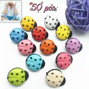 50 Colorful Seven-Striped Beetle Plastic Buttons, Cartoon Feet Design, DIY Clothing & Handmade Craft Supplies, Ideal for Jewelry Making