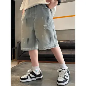 Boys 7-15 Years Graffiti Denim Shorts - Quick-Dry Distressed Knee-Length Short Pants with Paint Splatter Urban Art Style |   July 4th Outfit & Summer Casual Wear |   Machine Washable (for Boys), Perfect for Outdoor