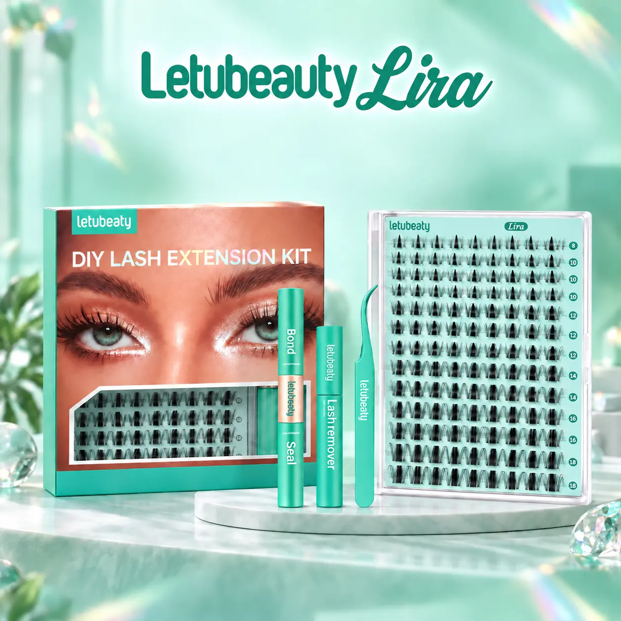 Nature Eyelashes Clusters Kit for Beginners, Waterproof Long-Lasting DIY False Eyelashes & Adhesives, 8-18mm Soft Wispy Cat Eye Glue-On False Eyelashes & Adhesives with Glue, Soft Wispy Lashes, Artificial Eyelash Cluster False Eyelashes & Adhesives