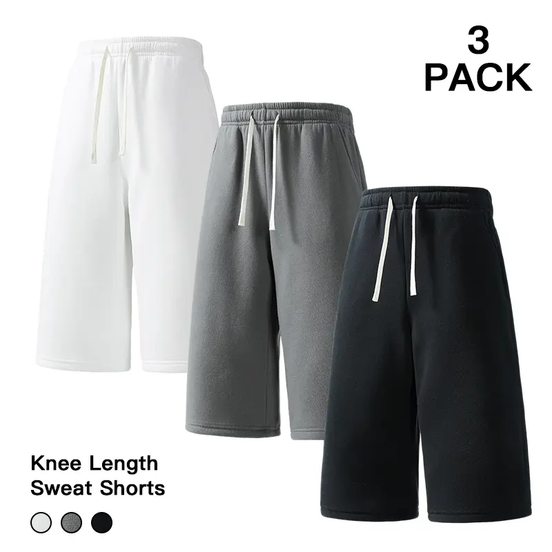 Multi Pack Oversized Knee-Length Jogger Sweat Shorts for Men Elastic Waist Casual Basic Bottoms Ideal for Travel, Outdoor Walks & All Season Daily Outfits