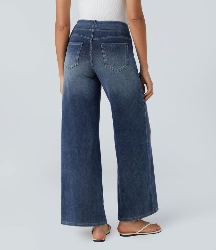 【Creator‘s Pick】Halara Flex High Waisted Pockets Baggy Wide Leg Washed Casual Jeans