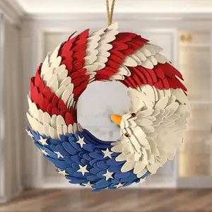American Eagle Patriot July 4th Wreath,Handcrafted Glory Patriotic Flag Wreath for Front Door Window Decoration (Red White Blue )