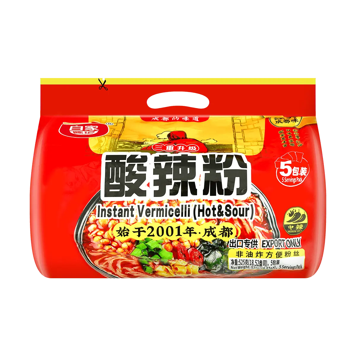 BAIJIA Instant Vermicelli 5packs -Spicy and Sour Flavor 525g