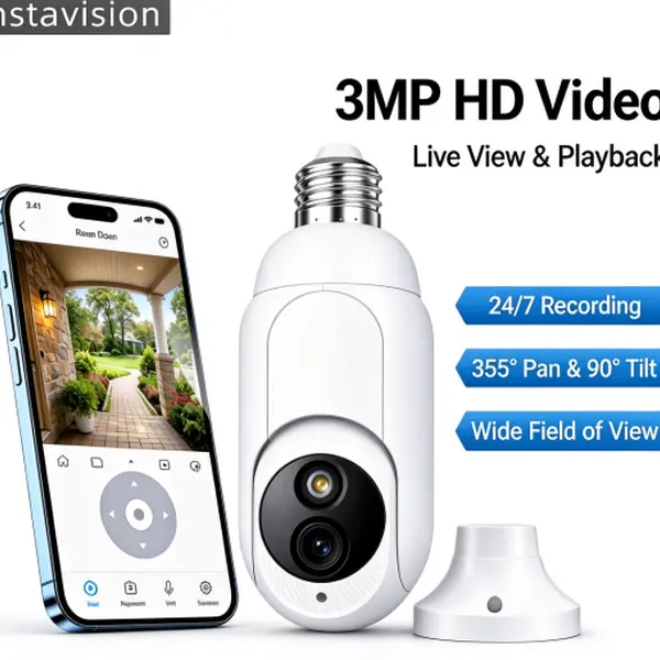 E27 WiFi Bulb Security Camera - AI Motion Tracking Camera Security, 355° Pan Tracking, 90° Tilt Coverage, HD 1080P, Color Night Vision, AI Human Detection, 2-Way Audio, 2.4GHz WiFi, 100V-250V, Indoor Home Surveillance, Optional Cloud Storage