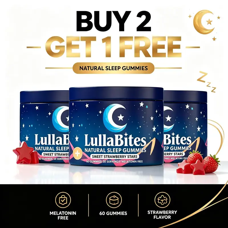 LullaBites Natural Sleep Gummies, Melatonin-Free Sleep Aid, Sweet Strawberry Star-Shaped Soft Chews, Natural Calm Support, Non-Habit Forming, 30 Servings