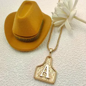 New Denim 26 Letter Necklace Copper Plated 14K Embossed Initial Pendant Collarbone Chain Goldtone Men's Cross Pendant Necklace