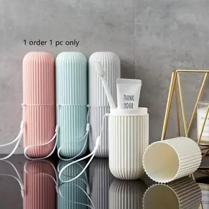 Compact Travel Toothbrush & Toothpaste Kit with Built in Mouthwash Cup - Portable Oral Care Set for Couples, With Makeup Brush Holder & Rope Handle, Unscented Formula, Toothbrush Storage, Lightweight & Space-Saving for Travel, Home, Trip