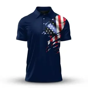 America Flag Patten Golf Polo Shirt America 250th Anniversary Print Performance