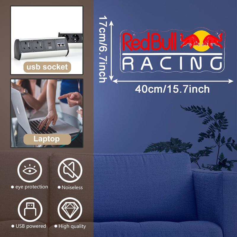 Red Bull RACING Neon Garage Sign Decorative Neon Light Perfect for offices, showrooms, car dealerships, garage decor, gifts, and factories.