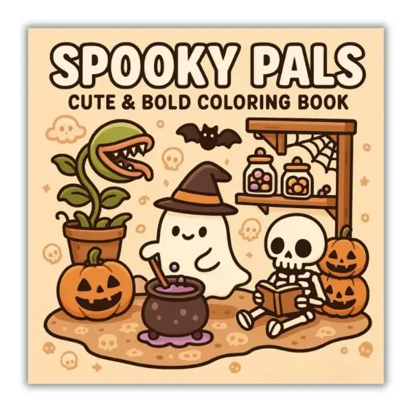 Halloween Fall Gift Spooky Pals – Cute & Easy Halloween Coloring Book for Kids & Adults Paperback