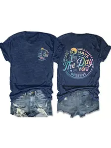 Women's Skull Print Graphic Fitted Round Neck Short Sleeve Top, Casual Vacation Wear, Daily Comfort, Elegant Design, Soft Fabric Tee, Everyday