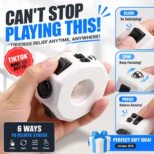 6-in-1 Fidget Ring Toy, Stress Relief Sensory Cube, Anxiety Relief Desk Toy, ADHD Focus Tool for Adults & Kids