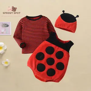 Baby Ladybug Costume, Long Sleeve Striped T-shirt with Romper and Hat Halloween Clothes for Girls Boys