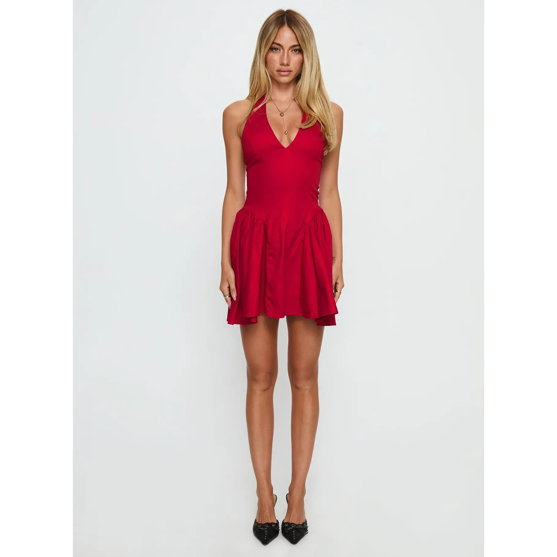 shredded backless halter mini dress Halter Neck Tiered Ruffle Mini Dress main image 0