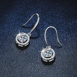 925 Sterling Silver 2CT Moissanite Diamond Drop Earrings With GRA Certificate