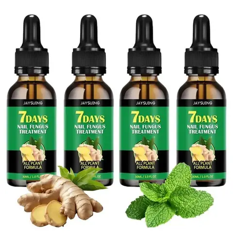 [4 Bottles] Unisex Natural Ginger Liquid Nail Strengthener Oil with Dropper, Daily Plant-Based Care for Adults’ Weak Dry Nails, Nourished Cuticles & 7 Days Toenail Fungus Treatment