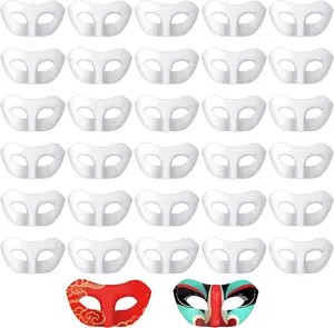 30 Packs Paper Mache Masks, White Craft Half Face Masquerade Mask, Blank Mardi Plain Paper Eye Masks for DIY Arts Cosplay Costume Party
