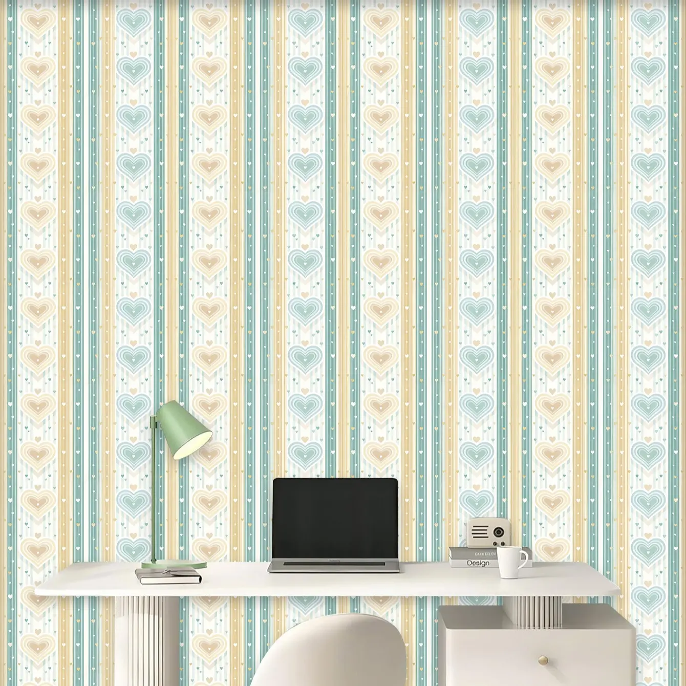 Waterproof Removable Wallpaper Roll 44.5x100cm, Heart Pattern Self-Adhesive PVC Wall Paper, Home Decoration for Bedroom Living Room Kitchen