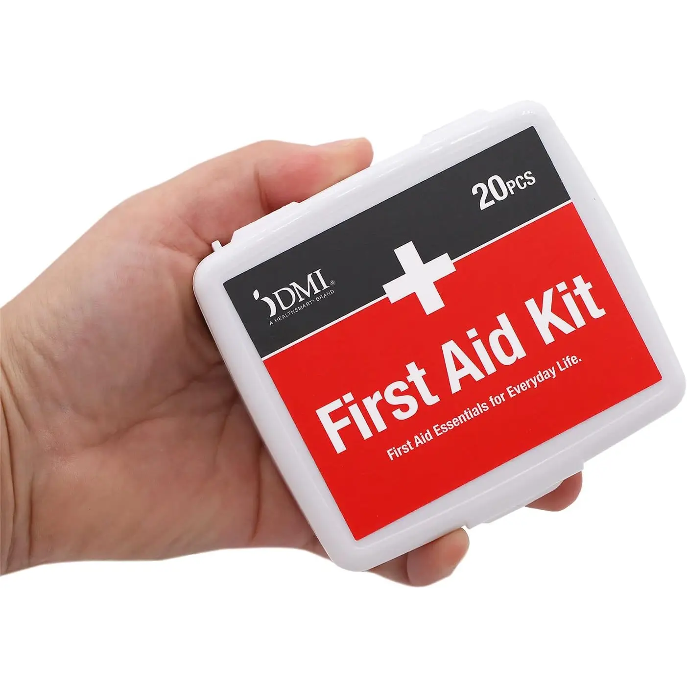 DMI First Aid Kit, Mini 20 Piece Kit, Small and Compact All Purpose Use for Minor Cuts and Scrapes, Durable Water Resistant Case, Convenient and Portable, White, 1 Count