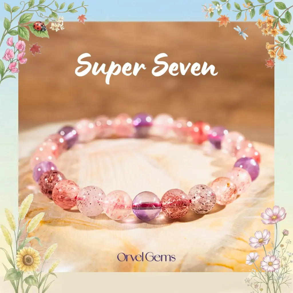 Rare Super Seven Gemstone Bracelet – Unique Healing Natural Crystal Beads (7-8mm) | Gift for Her, Perfect Mother's Day Gift