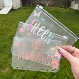 Custom a6 BUTTERFLY vinyl zipper cash envelope | A6 sized envelope | Personalized vinyl envelope | Budgeting system