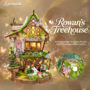 Rowan's Tree House DIY Book Nook Kit - Perfect Gift for All Occasions, Fantasy Miniature House with Warm LED Lights, Bookshelf Decor Craft for Adults & Teens