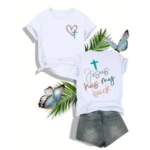 Monogram Print, Women'S Casual Short-Sleeved Crew Neck T-Shirt, Breathable Soft Fabric, Perfect for Vacation, 2025 Women'S Summer Wear