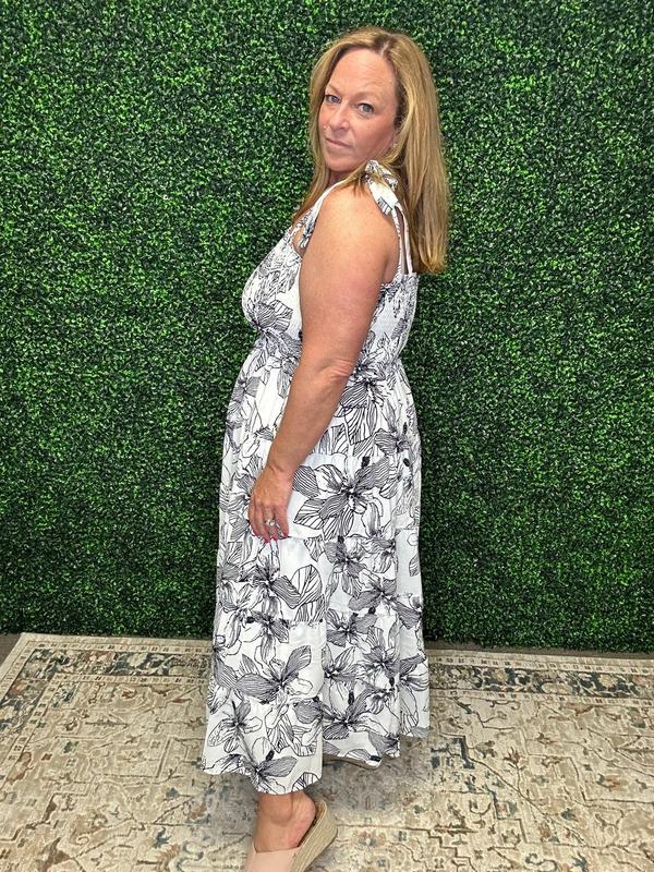 White Birch Tie Strap Smocked Tiered Dress