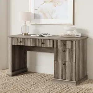 Garvee Modern 54" Executive Office Desk with Fluted Details and Built-in Charging Station, Wooden Computer Desk Featuring File Drawers and Storage, Suitable for Home Office, Study, Living Room, or Bedroom in Various Finishes