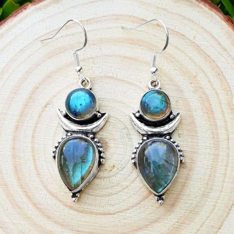 925 Sterling Silver Labradorite Handmade Genuine Dangle Women Earrings