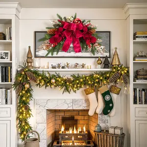 2025 Magnolia Christmas Wreath – Holiday Door Decoration with Silk Bows, Pinecones, Balls, Red Berries & Magnolia, Outdoor & Front Door Decor