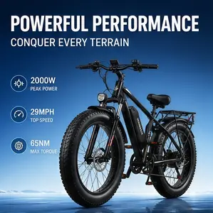 ebike | Peak Power 2000W | Full Suspension | Top Speed 29MPH | Range 35Miles | 48V 15Ah Removable Battery | 2Seater Design | LED Headlights | 26-Inch All-Terrain Fat Tires | UL 2849 Certified ebike