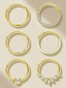 6Pcs 16G Septum Rings Surgical Steel Nose Rings Hoop for Women Opal CZ Daith Cartilage Hoop Earring Clicker Septum Jewelry Hinged Hoop Nose Ring Lip Helix Rook Tragus Piercing Jewelry Cubic Zirconia