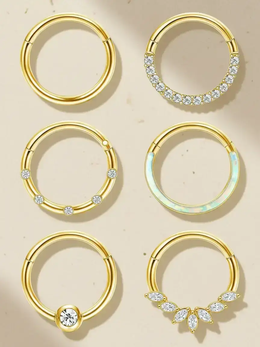 6Pcs 16G Septum Rings Surgical Steel Nose Rings Hoop for Women Opal CZ Daith Cartilage Hoop Earring Clicker Septum Jewelry Hinged Hoop Nose Ring Lip Helix Rook Tragus Piercing Jewelry Cubic Zirconia Body Jewelry