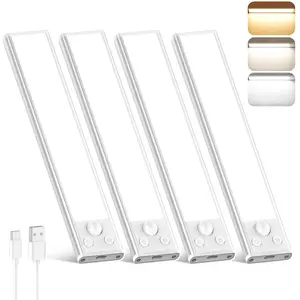 Closet Lights, 4 Pack LED Rechargeable Under Cabinet Lighting Wireless, 3 Color Temps Under Cabinet Lights, Dimmer Motion Sensor Light Indoor for Pantry, Kitchen, Bedroom,  (3 Pcs)