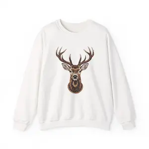 Faux Glitter Deer DTG Print Crewneck Sweatshirt Buck Antler Wildlife Sparkle
