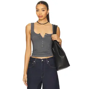 Free People Clean Slate Henley Tank in Black