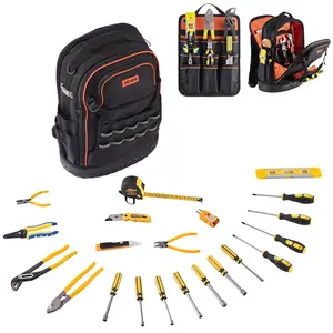 summervibes VEVOR Tool Backpack with Tools, 65 Pockets, Heavy-duty Tools Storage Organizer Bags with Laptop Compartment Molded Base, Electrician Jobsite Backpack for Electrician, Repairman, and HVAC Techs