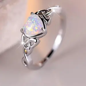 Coquette Style Celtic Band Promise Ring with Simulated Acrylic Heart - Cutie Style, Casual, Girl Aesthetic, Heart Rings for Teen Girls, Engagement-Wedding Gift for Loved Ones, Cutie Style Rings