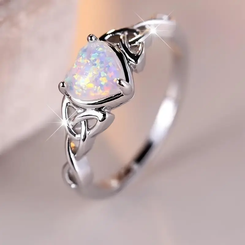 Coquette Style Celtic Band Promise Ring with Simulated Acrylic Heart - Cutie Style, Casual, Girl Aesthetic, Heart Rings for Teen Girls, Engagement-Wedding Gift for Loved Ones, Cutie Style Rings