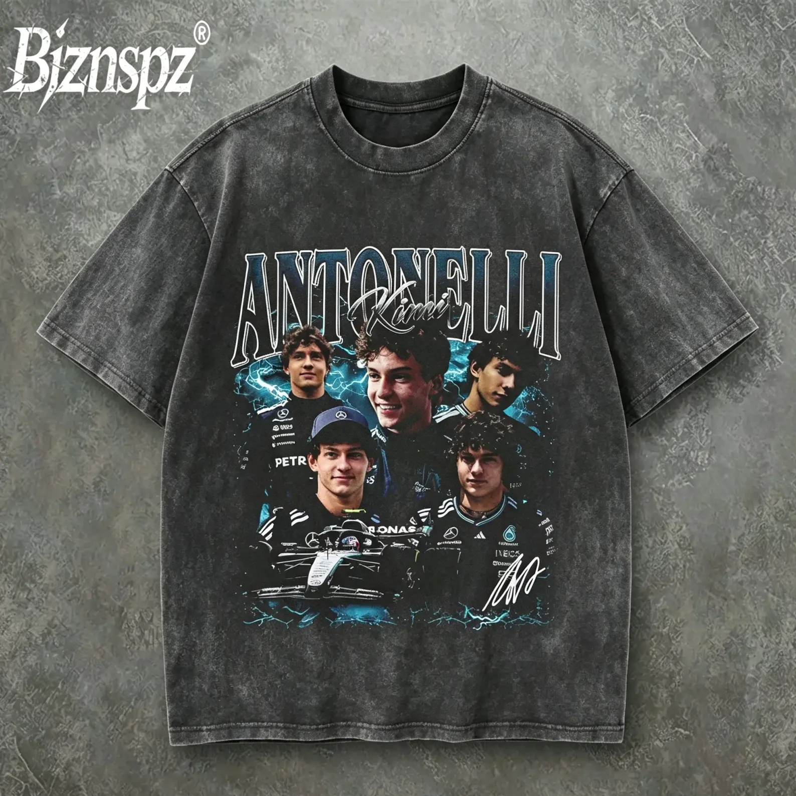Vintage Kimi Antonelli F1 Retro Graphic Tee, Racing Legend Heavyweight Washed Oversized Cotton Short Sleeve Streetwear T-Shirt