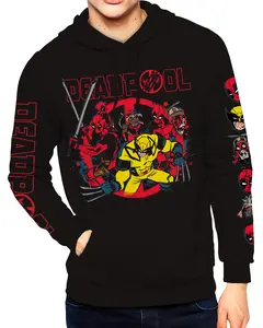 Marvel Comics Deadpool and Wolverine Hoodie Men's Front and Back Print Pull Over